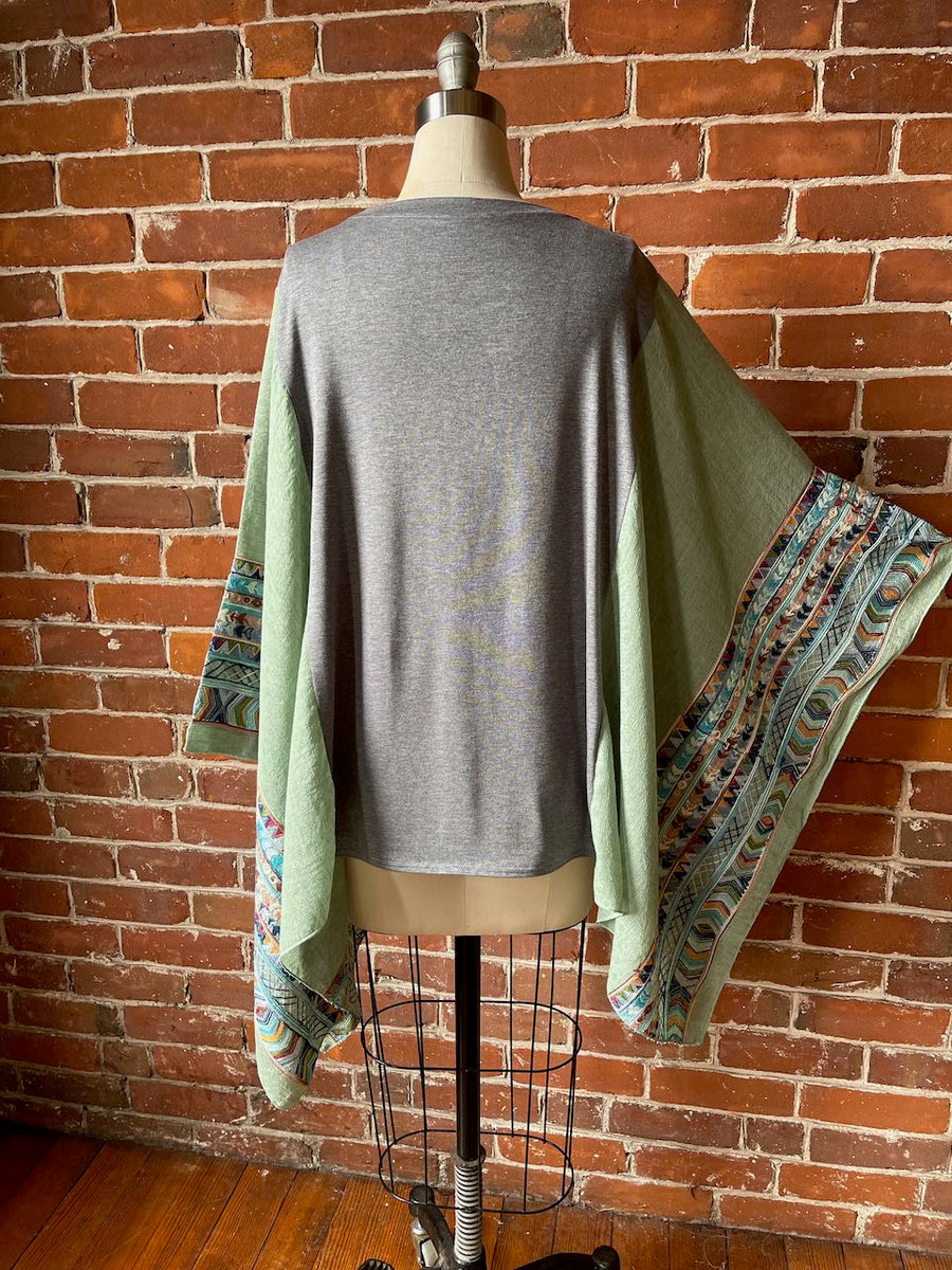 One Size Fits Most Fleetwood Mac Sage Embroidered Detail Poncho Top