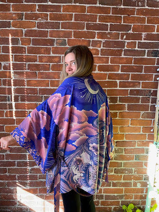 Celestial Moon Goddess Flowy Purple Sunset Kimono