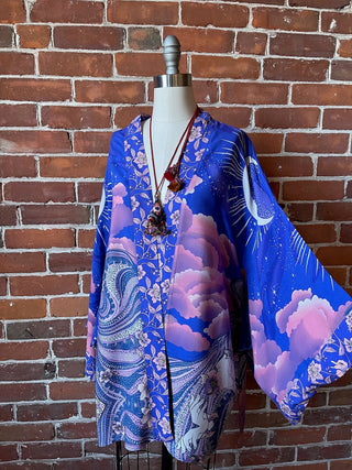 Celestial Moon Goddess Flowy Purple Sunset Kimono