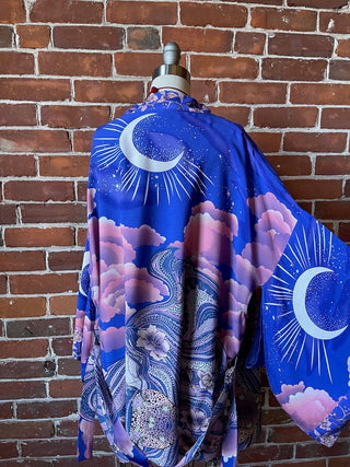 Celestial Moon Goddess Flowy Purple Sunset Kimono