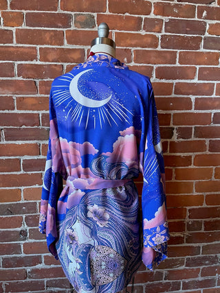 Celestial Moon Goddess Flowy Purple Sunset Kimono