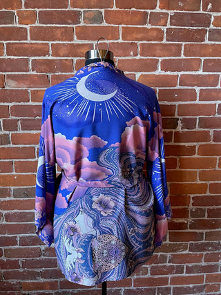 Celestial Moon Goddess Flowy Purple Sunset Kimono