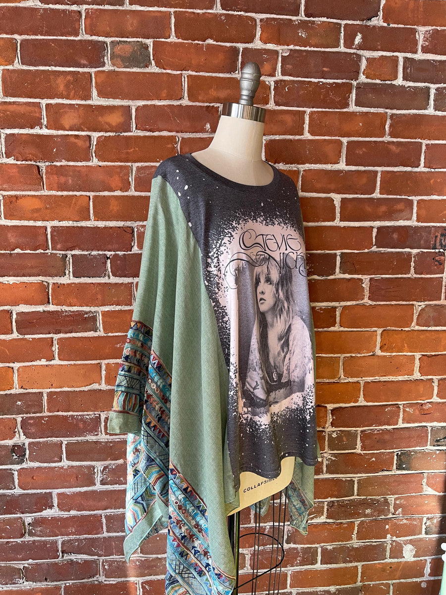 One Size Fits Most Stevie Nicks Sage Embroidered Detail Poncho Top Item: 1176