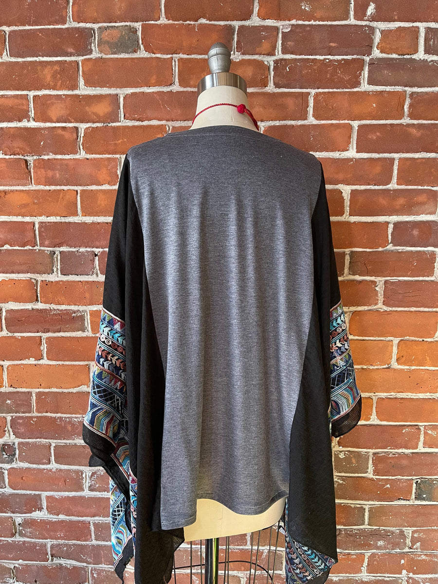 One Size Fits Most Stevie Nicks Black Embroidered Detail Poncho Top Item: 1270