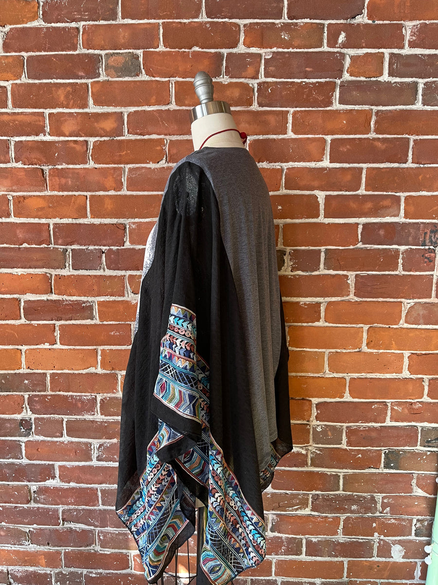 One Size Fits Most Stevie Nicks Black Embroidered Detail Poncho Top Item: 1270