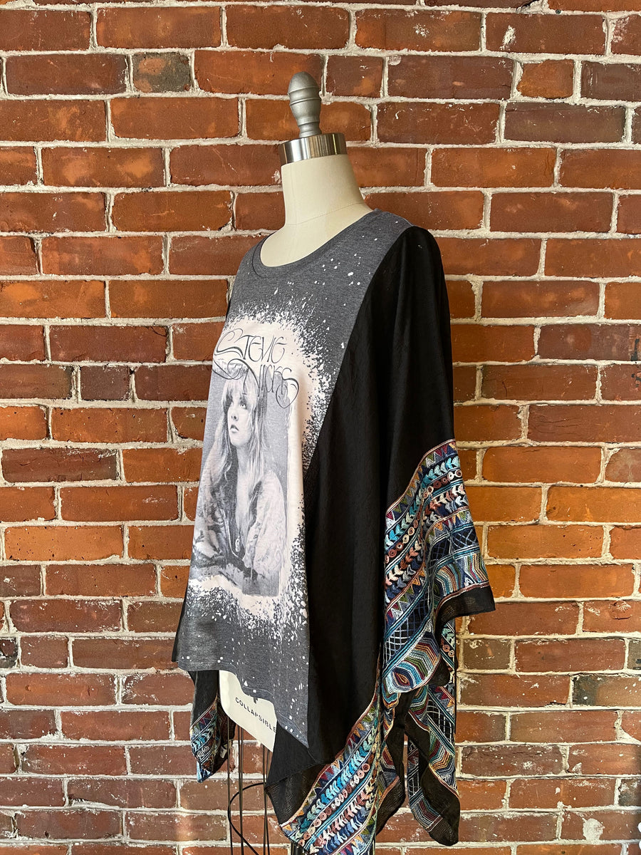 One Size Fits Most Stevie Nicks Black Embroidered Detail Poncho Top Item: 1270
