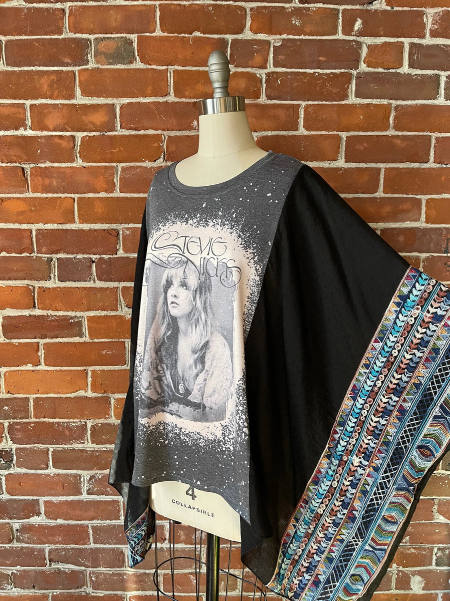 One Size Fits Most Stevie Nicks Black Embroidered Detail Poncho Top Item: 1270