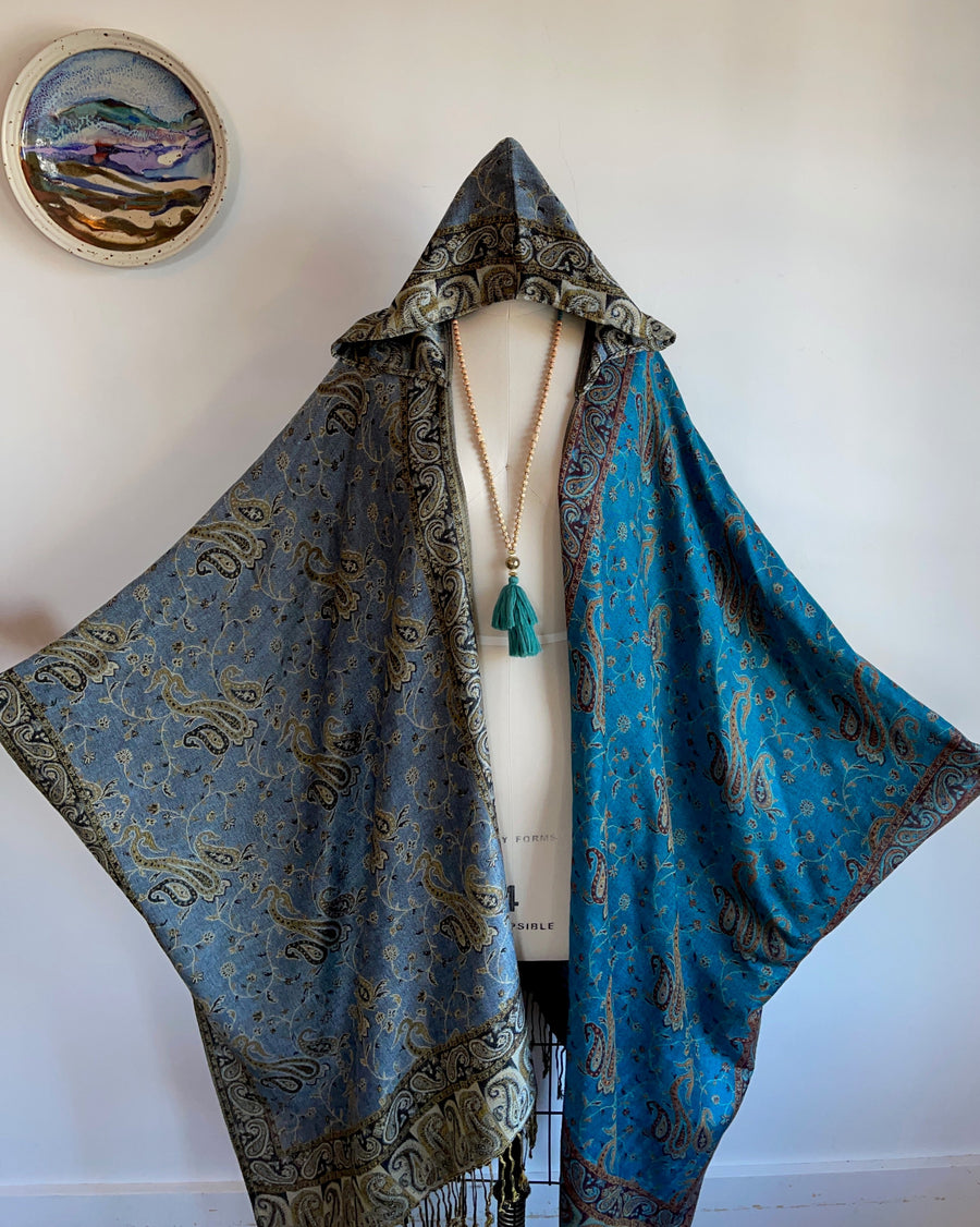 One Size Fits All.  Blue Moon Lunar Eclipse Hooded Flowy Poncho Robe Cloak Made To Order