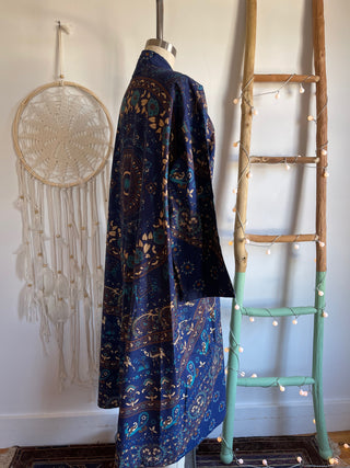Blue + Green Mandala Long Tapestry Robe Kimono w/ Pockets + Belt - Fair Trade Made