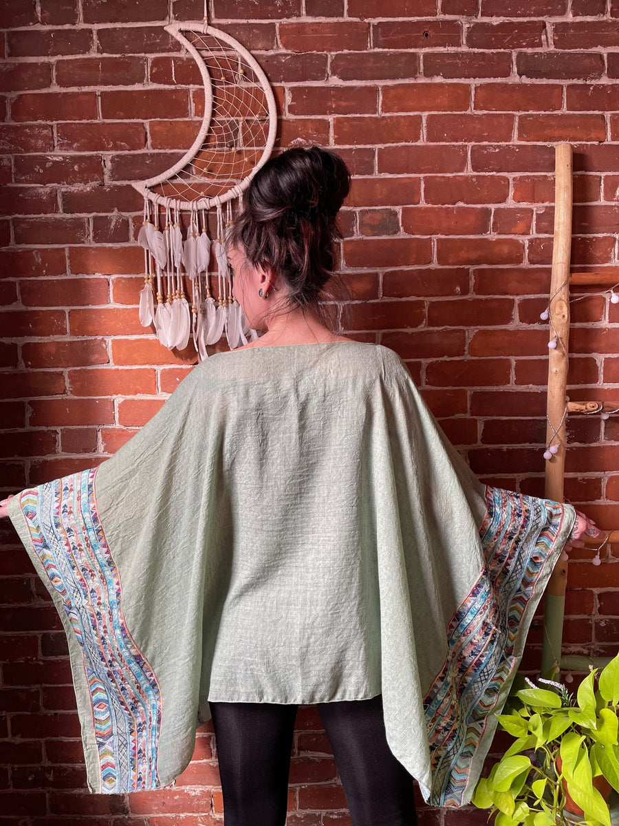 One Size Fits Most Grateful Dead Sage Embroidered Detail Poncho Top Item: 1130