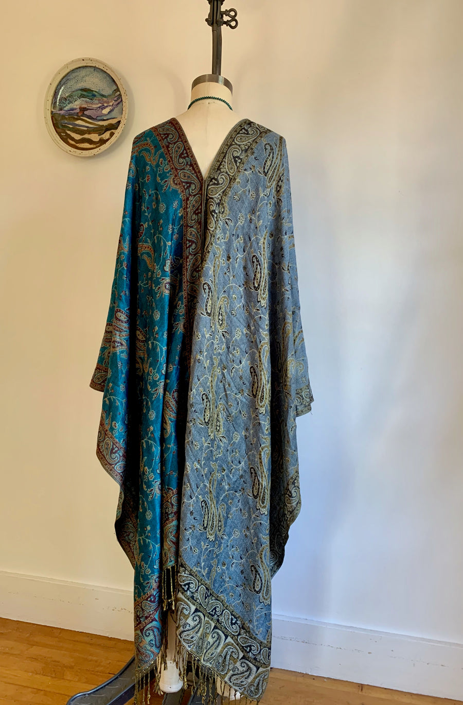 The Silver Springs Tunic Top Poncho -Teal/Pale Blue-One Size Fits All