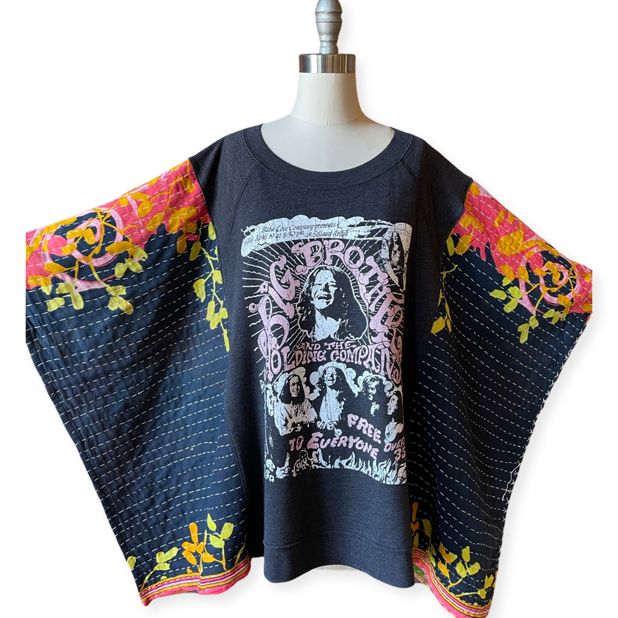 SEND IN YOUR OWN BAND TEE or Sweatshirt-Custom Kantha Poncho Style One Of A Kind Upcycled Option