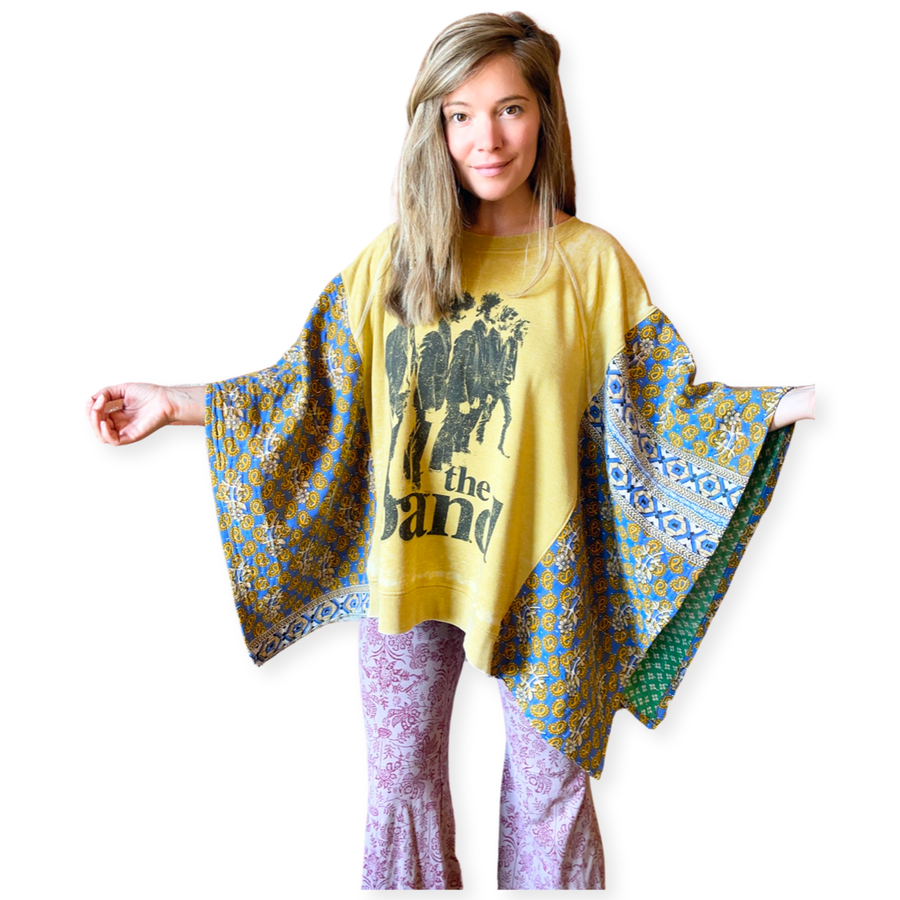 SEND IN YOUR OWN BAND TEE or Sweatshirt-Custom Kantha Poncho Style One Of A Kind Upcycled Option