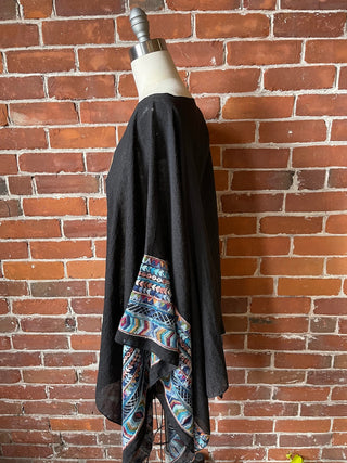 Grateful Dead Inspired Black Embroidered Poncho