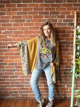 Fleetwood Mac Inspired Golden Yellow Embroidered Poncho