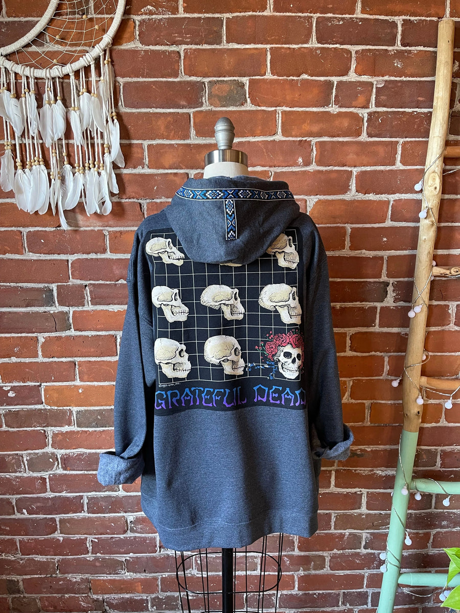 Order In Your Size Mens/Womens Charcoal Gray Grateful Dead Bertha Evolution Made To Order Hoodie Sweatshirt with Random Trim