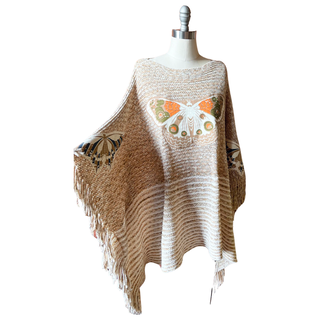 One Size Fits All Luna Butterfly Fringe Soft Boucle Poncho Sweater