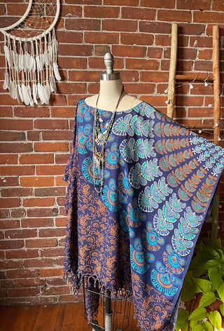 Livin' At The Beach Indigo Mandala Hi Lo Tunic Poncho Top