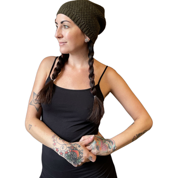 Olive Waffle Knit Slouchy Beanie Hat