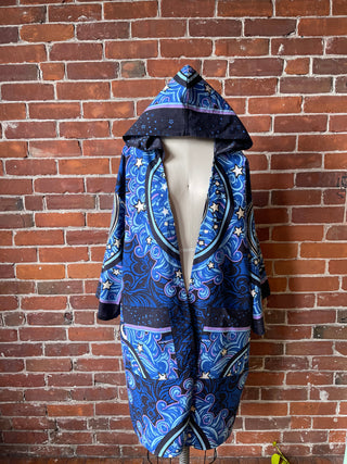 Grateful Dead Inspired Moon + Stars Celestial Tapestry Bell Sleeve Hooded Kimono