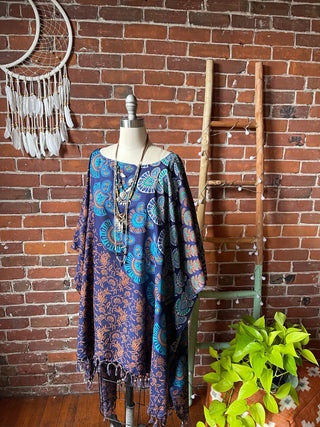 Livin' At The Beach Indigo Mandala Hi Lo Tunic Poncho Top
