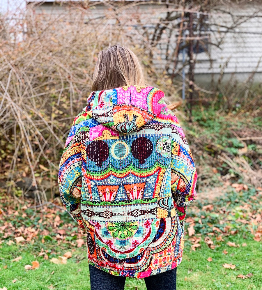 Size Small-Large. Rainbow Dreamer Kantha Fabric Pullover Hoodie Made To Order