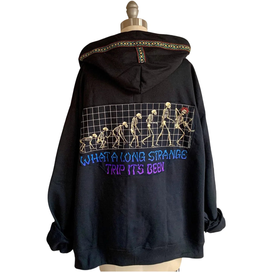 Order In Your Size Mens/Womens Grateful Dead Long Strange Trip Made To Order Hoodie Black Sweatshirt with Random Trim