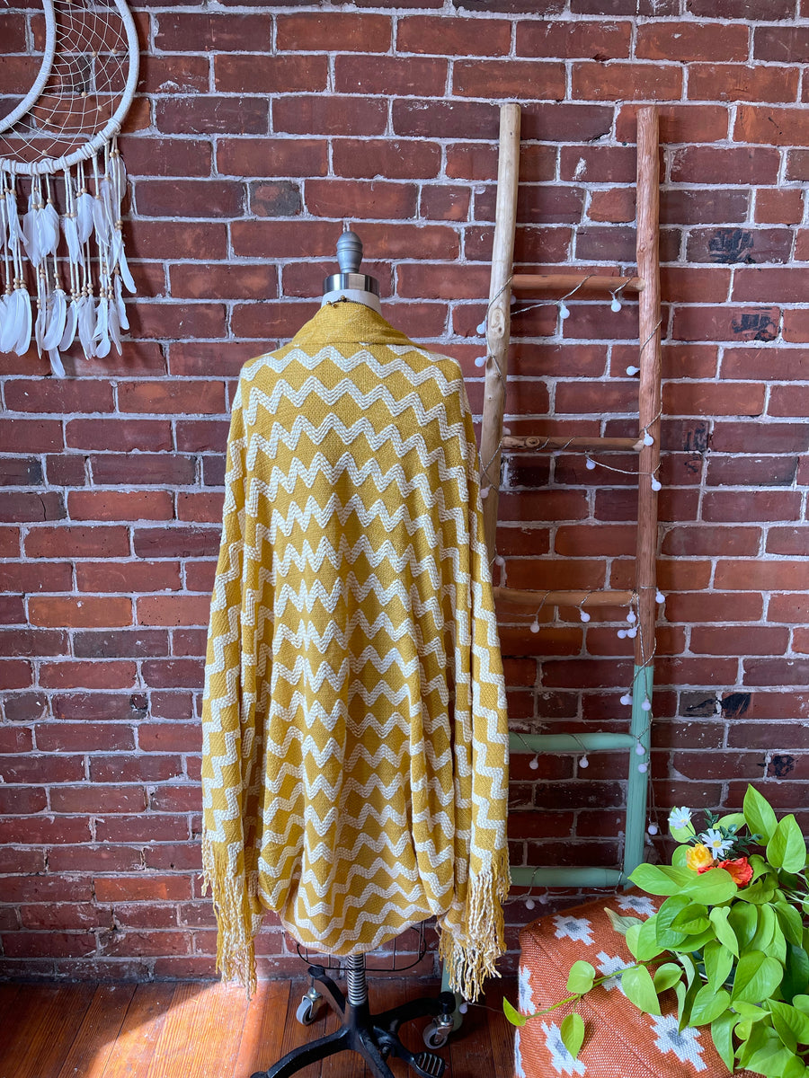 One Size Fits All Golden Chevron Sunshine Fringe Robe Sweater