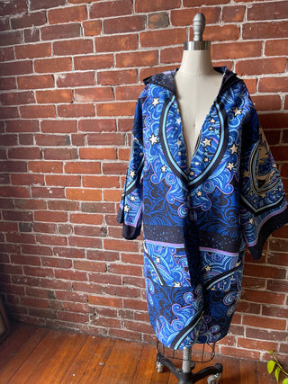 Grateful Dead Inspired Moon + Stars Celestial Tapestry Bell Sleeve Hooded Kimono