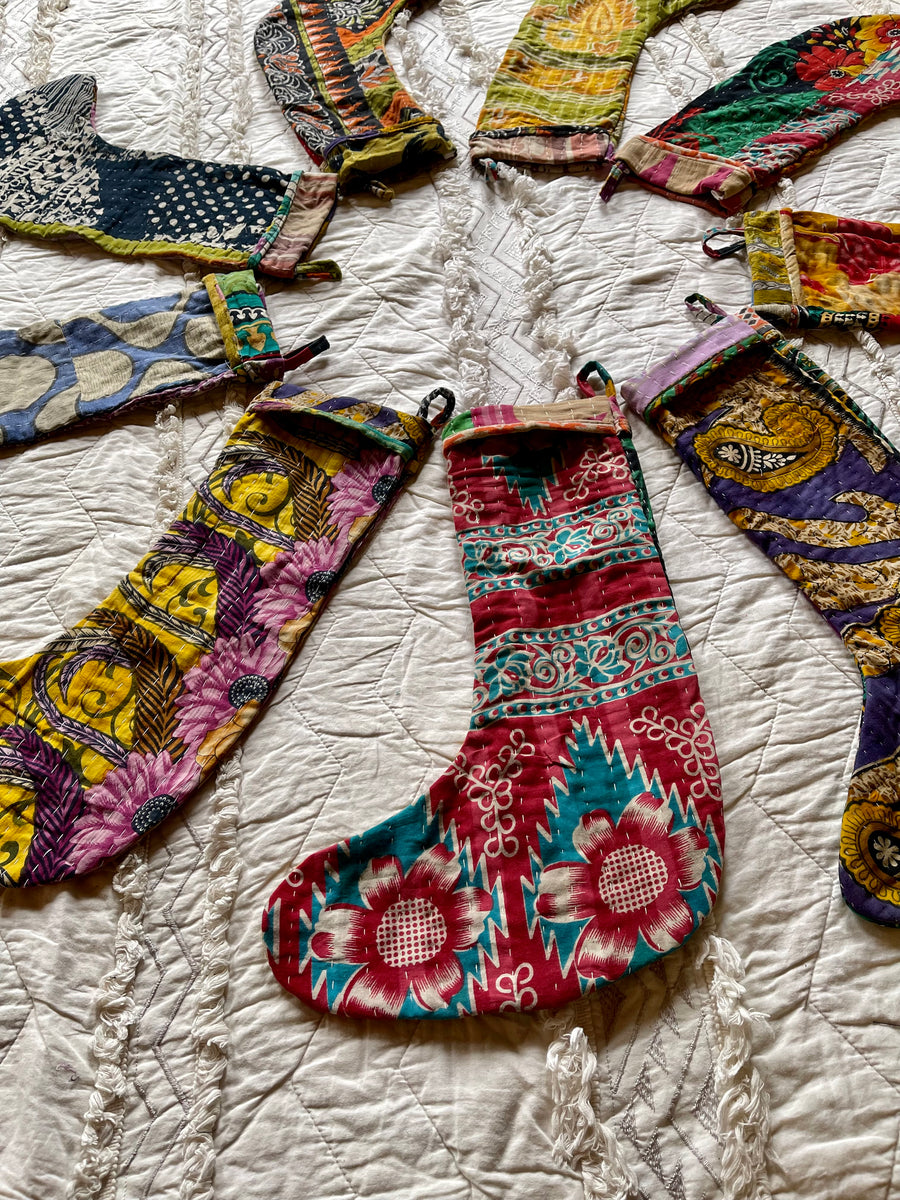 Kantha Holiday Stocking - Assorted Patterns / Colors Chosen at Random