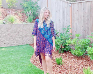 Livin' At The Beach Indigo Mandala Hi Lo Tunic Poncho Top