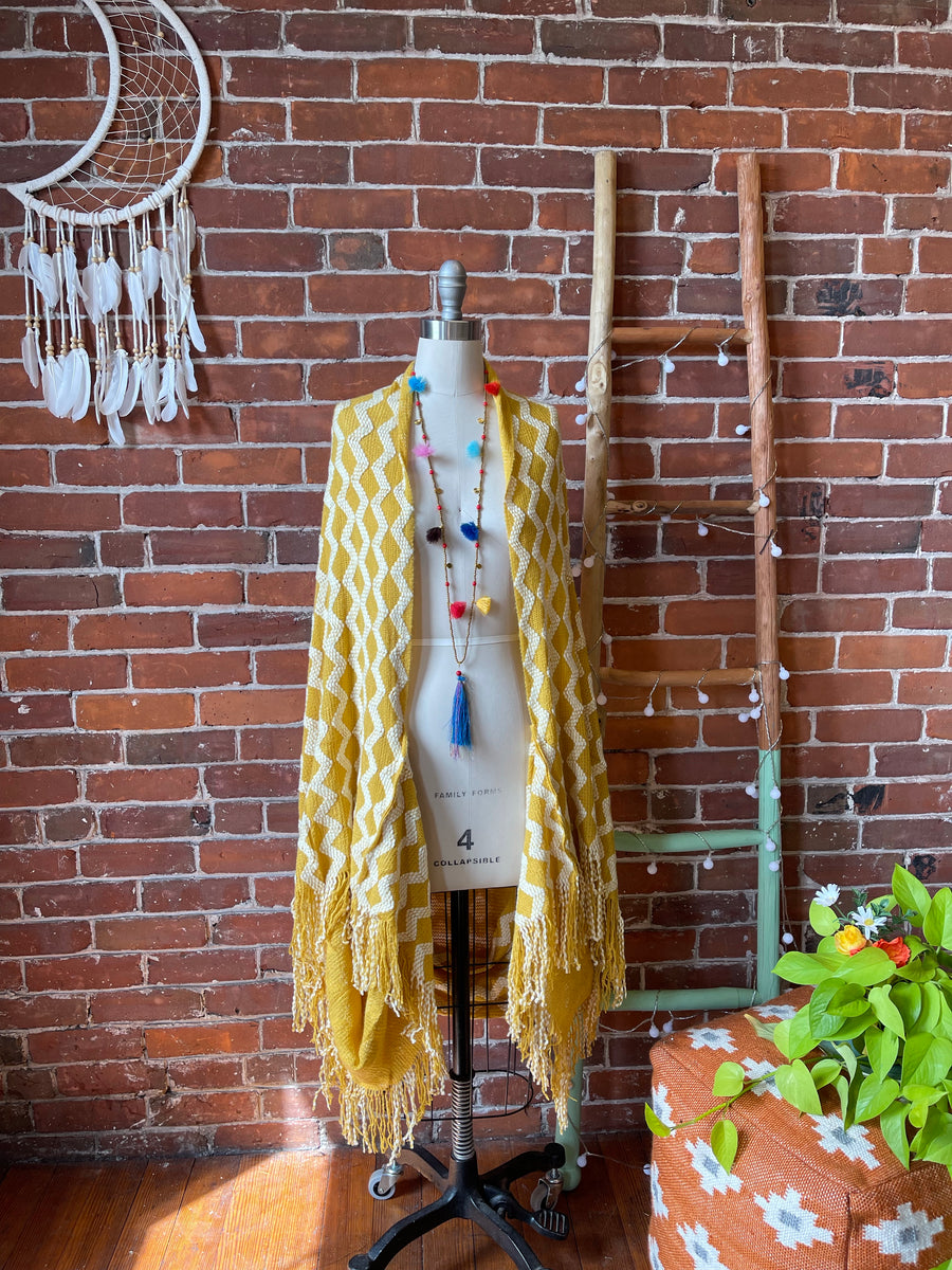 One Size Fits All Golden Chevron Sunshine Fringe Robe Sweater