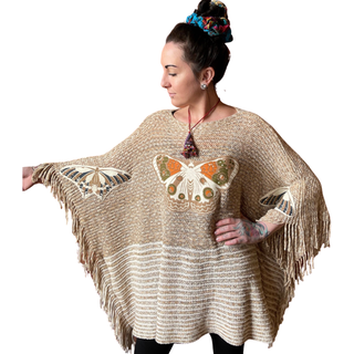 One Size Fits All Luna Butterfly Fringe Soft Boucle Poncho Sweater