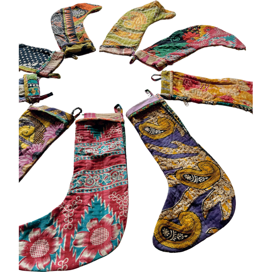 Kantha Holiday Stocking - Assorted Patterns / Colors Chosen at Random