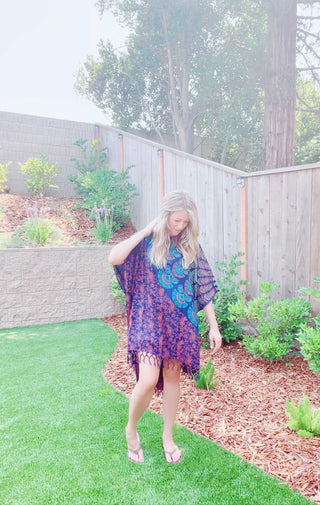 Livin' At The Beach Indigo Mandala Hi Lo Tunic Poncho Top