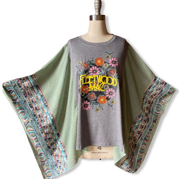 One Size Fits Most Fleetwood Mac Sage Embroidered Detail Poncho Top