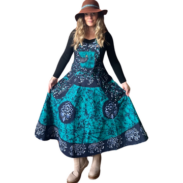 Free Size Indigo Dreams Flowy Batik Jumper Overalls Dress - Item: 1240