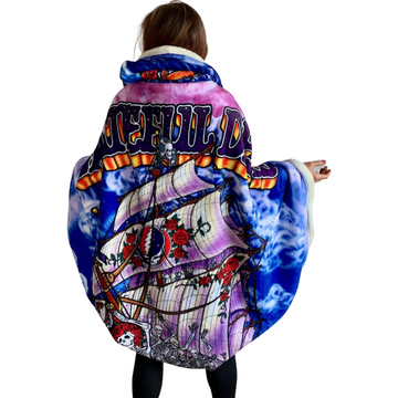 One Size. Cozy Ship Of Fools Grateful Dead Tie Dye Fleece Hooded Jacket Poncho with Toggle Buttons