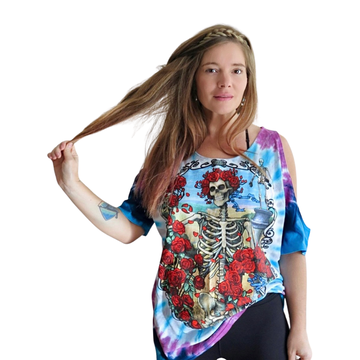 Tie Dye Bertha Grateful Dead Open Cut Out Cold Shoulder Tee Shirt One Size