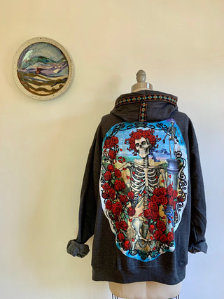 Upcycled Grateful Dead Bertha Skeleton Hoodie