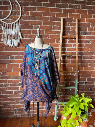 Livin' At The Beach Indigo Mandala Hi Lo Tunic Poncho Top