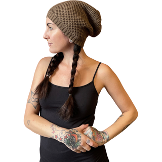 Mocha Waffle Knit Slouchy Beanie Hat