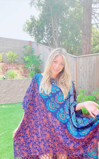 Livin' At The Beach Indigo Mandala Hi Lo Tunic Poncho Top
