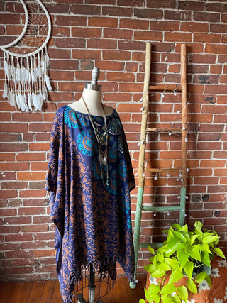 Livin' At The Beach Indigo Mandala Hi Lo Tunic Poncho Top