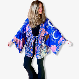 Celestial Moon Goddess Flowy Purple Sunset Kimono